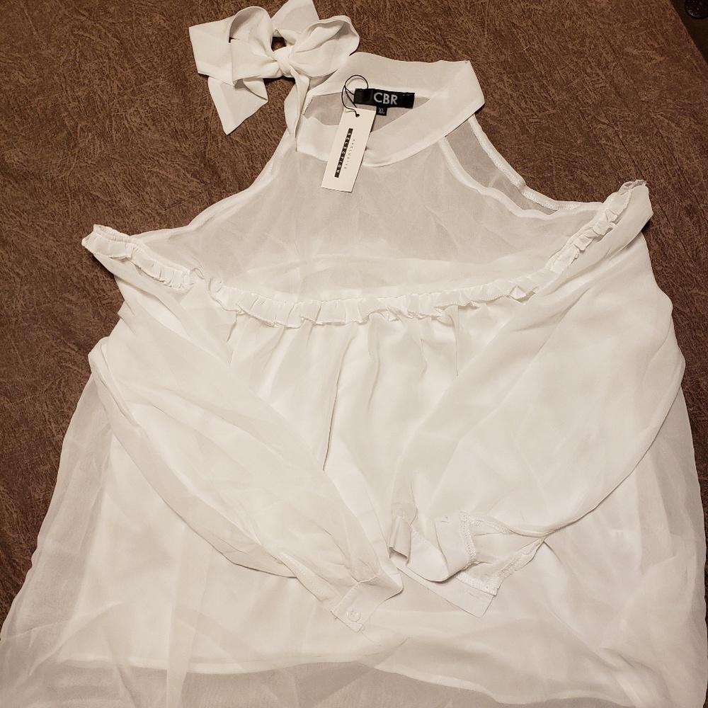 Sheer White Cold Shoulder Blouse